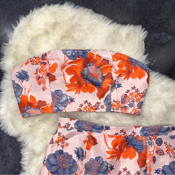 Fashion nova Asami floral skirt set jacquard pink peach orange navy cute - Picture 7 of 14